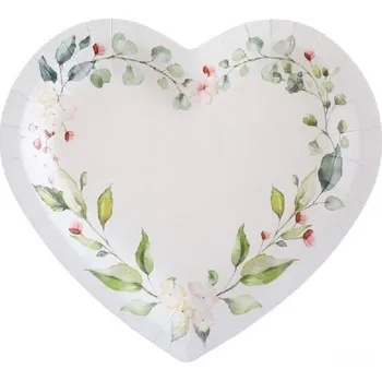Party dekorace Santex Talíře papírové Srdce s květinami 22,5 x 20 cm 10 ks