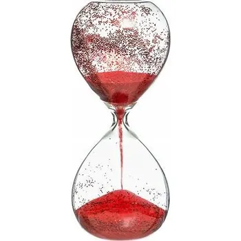 Hodiny OZDOBNÉ PŘESÝPACÍ HODINY červené s BROKÁTEM skleněné 20 cm