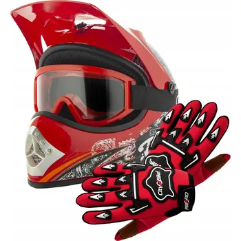 Helma na motorku Přilba cross/enduro City-Bike červená M + rukavice + brýle