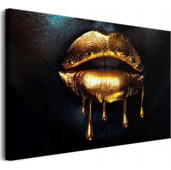 Obraz Elegantní obraz na plátně na zeď do obýváku Zlaté rty Glamour 60x90