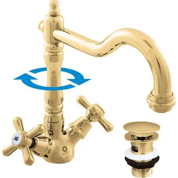 Vodovodní baterie MORAVA RETRO - Umyvadlová baterie s výpustí, Zlatá lesklá MK121.0/8Z, RAV Slezák Barva: ZLATÁ - lesklá, Rozměr: 3,8"