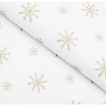 Teflonová látka na ubrusy TF-119 Vánoční béžové vločky na bílém - šířka 155 cm