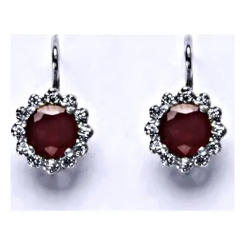 Náušnice Zlaté náušnice,čiré zirkony a přírodní rubín, bílé i žluté zlato - NK 1495 (rubín 5,5 mm)