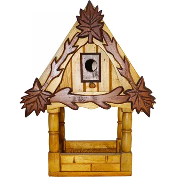 Hnízdní budka Masivní budka s krmítkem pro ptactvo - světlá s ornamenty na budce
