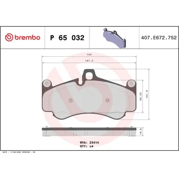 Brzdová destička Sada brzdových destiček, parkovací brzda BREMBO P 65 032