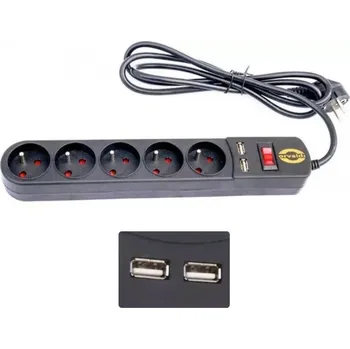 Přepěťová ochrana Orvaldi ORV-5-USB přepěťová ochrana 210J, 5 zásuvek, USB, kabel 1,5m