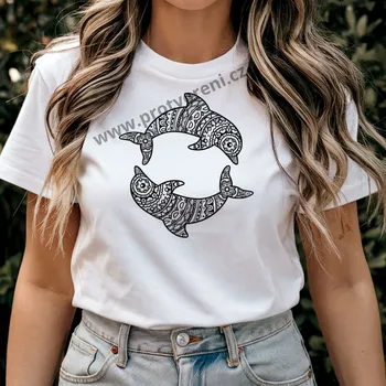 Dívčí tričko Tričko jako omalovánka Tričko k vybarvení, Tančící DELFÍNI, 1 ks zvolte VELIKOST textilu ZDE:: L- velikost typ Beagle