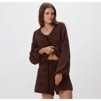 Dámské oblečení Reserved - Mušelínové vzorované šortky - tmavě hnědá - 477FM-89X - 477FM-89X-XXL