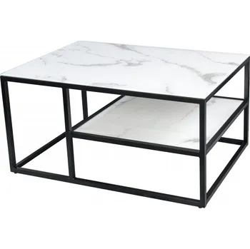 Konferenční stolek Konferenční stolek ELEGANCE BLACK 90 CM bílý mramorový vzhled