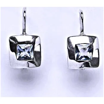 Náušnice Zlaté náušnice zirkon akvamarin, bílé i žluté zlato - NK 1117 (zirkon 4x4 mm)