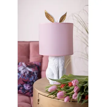 Lampička Bílá stolní lampa králík s růžovým stínidlem Rabbi - Ø 20*43 cm E27/max 1*60W