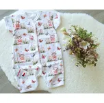 AMÁLKA Letní krátký overal mušelín, králíčí holčička v letní zahradě Velikost: 80-86