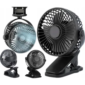 Vzduchotechnika MINI VENTILÁTOR OTOČNÝ 360° USB S BATERIÍ, KLIPS, 3 RYCHLOSTI, 1200MAH