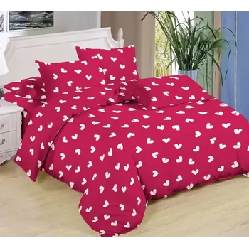 Povlečení TOTÁLNÍ MASAKR CEN! OBOUSTRANNÉ BAVLNĚNÉ POVLEČENÍ na 2 postele – BÍLÁ SRDÍČKA NA ČERVENÉM PODKLADU + PROSTĚRADLO ZDARMA! 140 x 200, 70 x 90, 40 x 40 cm zip