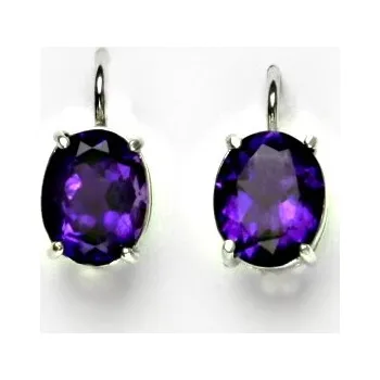 Náušnice Zlaté náušnice, přírodní tmavý ametyst, bílé i žluté zlato - NK 1242 (ametyst 10x8 mm)