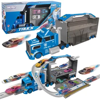 autíčko Woopie policejní kamion 2v1 – transporter a závodní dráha