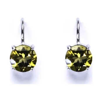 Náušnice Zlaté náušnice, přírodní olivový křemen, bílé i žluté zlato - NK 1252 (olivový křemen 7 mm)