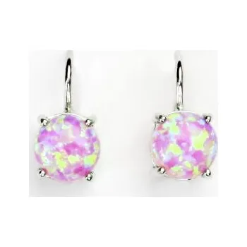 Náušnice Zlaté náušnice,bílé i žluté zlato,syntetický růžový opál - NK 1252 (opál 7 mm)