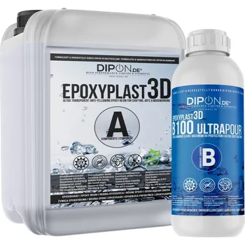 Průmyslové lepidlo DIPON Epoxyplast 3D B100 UltraPour 15 kg - Čirá epoxidová pryskyřice na výrobu stolů, maximální síla odlitku 10 cm