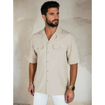 Pánská košile Béžová pánská viskózová košile s krátkým rukávem KX1087 Velikost: L