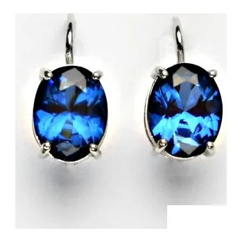 Náušnice Zlaté náušnice, zirkon tmavý akvamarin, bílé i žluté zlato - NK 1242 (zirkon 10x8 mm)