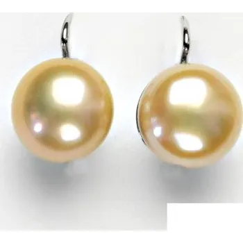 Náušnice Zlaté náušnice, přírodní říční perla lososová tmavá 11-12 mm ,bílé i žluté zlato - NK 1298