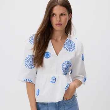 Dámské tričko Reserved - Halenka s volánovým lemem - bílá - 755HF-00X - 755HF-00X-XXL