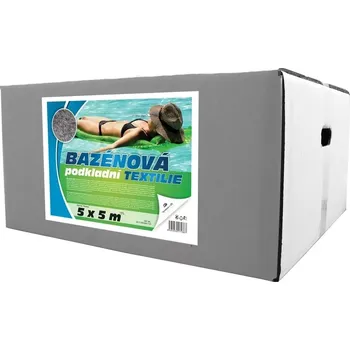 Mulčovací textilie Podkladní bazénová textilie G; 5 x 5 m; 250g; barevná (Podkladní bazénová textilie, rozměr 3 x 3m, chrání před protržením a znečištěním, zpříjemňuje chůzi po dně, odolná proti plísním a mikroorganismům, plošná hmotnost 250g/m2, barva šedá)