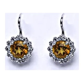 Náušnice Zlaté náušnice ,čiré zirkony a přírodní citrín pálený, bílé i žluté zlato - NK 1495 (citrín 5,5 mm)