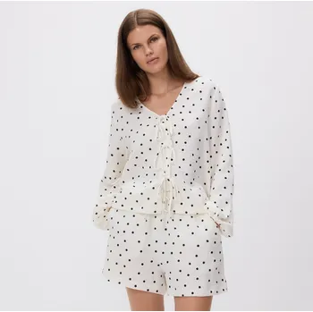 Dámské kraťasy Reserved - Mušelínové vzorované šortky - bílá - 477FM-00X - 477FM-00X-XL