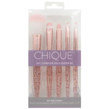 Kosmetický štětec Royal & Langnickel CHIQUE™ 5 PC Chique Complete Face Set Pink Glitter - Sada kosmetických štětců na obličej s růžovými třpytkami - 5ks