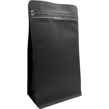 Sáček na potraviny Sáček s plochým dnem | kraft papír černý | POCKET ZIP | ventil obsah 500g (135 x 245 + 90 mm)