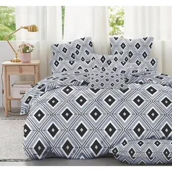 Povlečení TOTÁLNÍ MASAKR CEN ! OBOUSTRANNÉ BAVLNĚNÉ POVLEČENÍ na 2 postele – ČERNO - ŠEDÉ KOSOČTVERCE + PROSTĚRADLO ZDARMA !