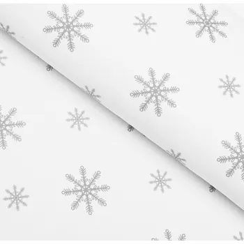 Teflonová látka na ubrusy TF-112 Vánoční šedé vločky na bílém - šířka 155 cm