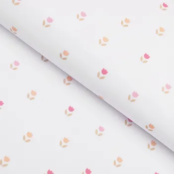 Teflonová látka na ubrusy TF-115 Barevné tulipánky na bílém - šířka 155 cm