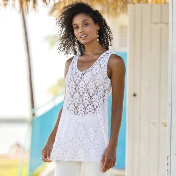 Dlouhý macramé top bílá 52