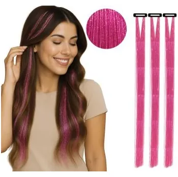 Party dekorace Třpytivé pramínky do vlasů - růžové - festival - 3 ks - 50 cm