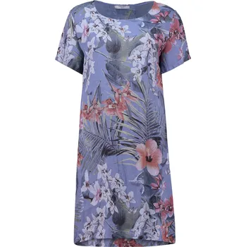 Dámské šaty Zabaione dámské lněné šaty s květinovým vzorem Tabeaa středně modré Velikost: L