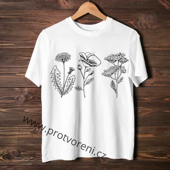 Dámské tričko Tričko jako omalovánka Tričko k vybarvení, KVĚTINY Z LOUKY, 1 ks zvolte VELIKOST textilu ZDE:: M- velikost typ Beagle