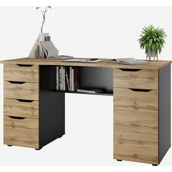 Psací stůl Obdélníkový psací stůl Nejlevnějšínábytek.cz 138 x 138 x 76 cm, odstíny hnědé