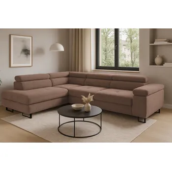 Sedací souprava Rohová rozkládací sedačka ANTONIO - hnědá - manšestr - LINCOLN 17