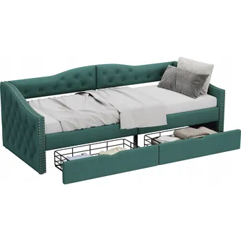 Pohovka Rozkládací pohovka 90*200 cm, jednolůžko se zásuvkou, béžová/zelená