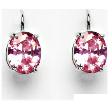 Náušnice Zlaté náušnice, růžový zirkon, bílé i žluté zlato - NK 1242 (zirkon 10x8 mm)