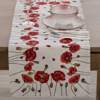 ubrus Gobelínový běhoun na stůl s červenými máky 40 x 100 cm