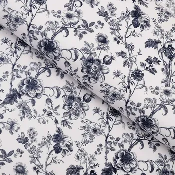 Bavlněná látka/plátno Sandra SA-638 Temně modré květiny na bílém - šířka 135 cm
