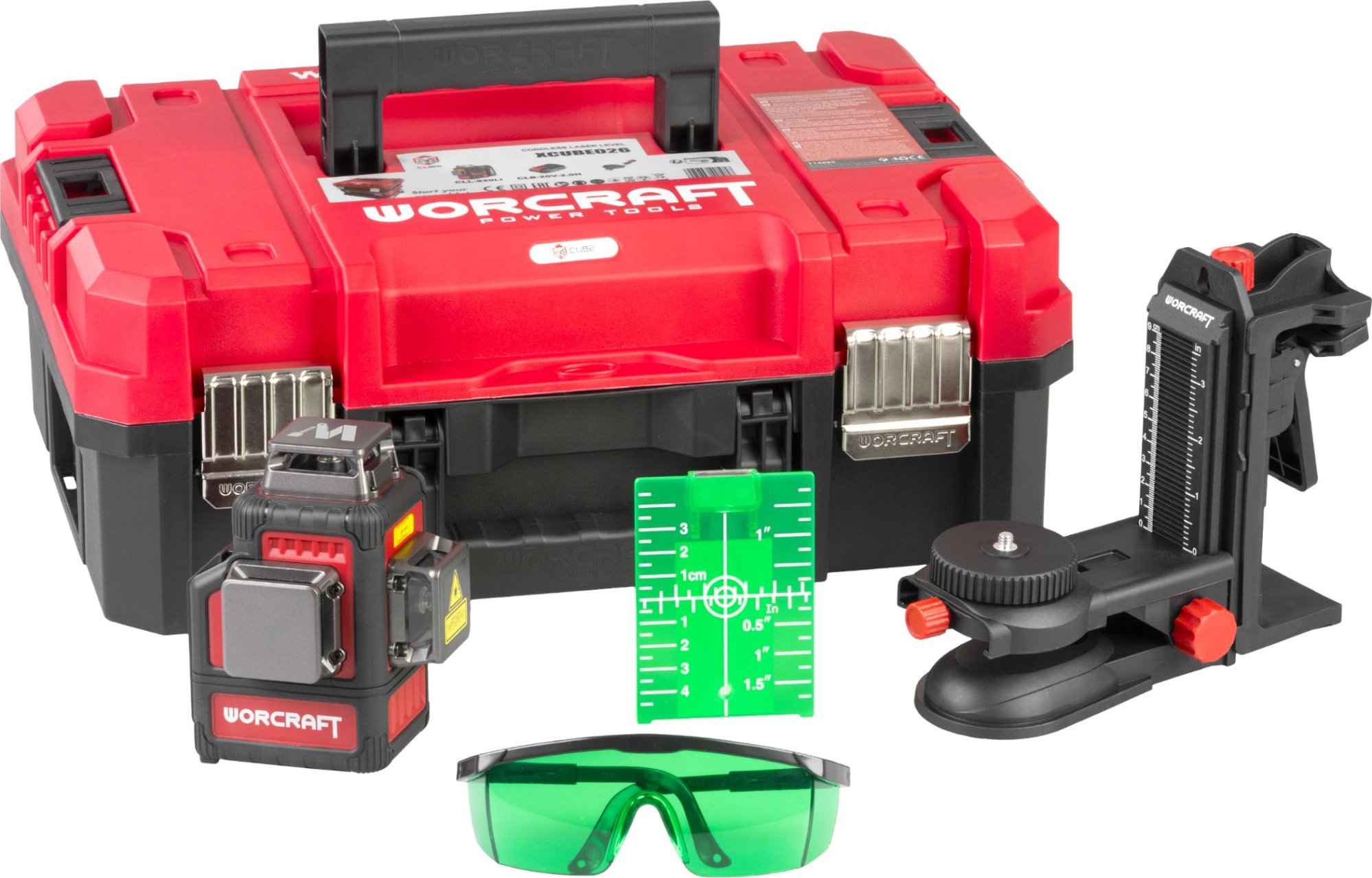 WORCRAFT Křížový 3D laser – zelený, 3×360°, s příslušenstvím, ShareSYS XCUBE026