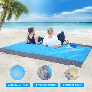 Pikniková deka Nadměrná rodinná plážová a pikniková deka – 210 x 200 cm, voděodolná, modrá barva