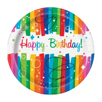 Party nádobí Talířky papírové (8ks/fol) Duhové stuhy