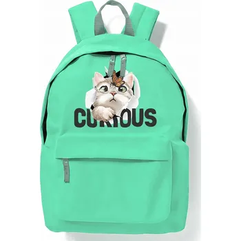 Školní batoh Mátový školní Batoh CURIOUS KITTY Pro Mládež , stylový a módní trendy vzor