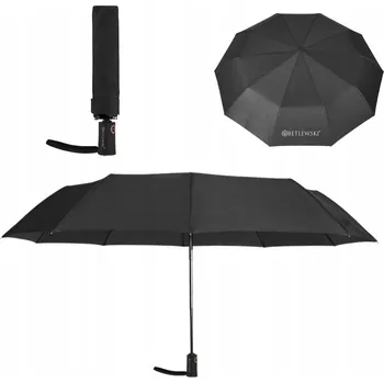 Deštník Automatický deštník Betlewski černý skládací větruodolný s pouzdrem